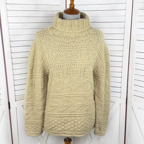 Vintage Moda International Chunky Wool Blend Fisherman Sweater Tan Medium - Picture 1 of 11